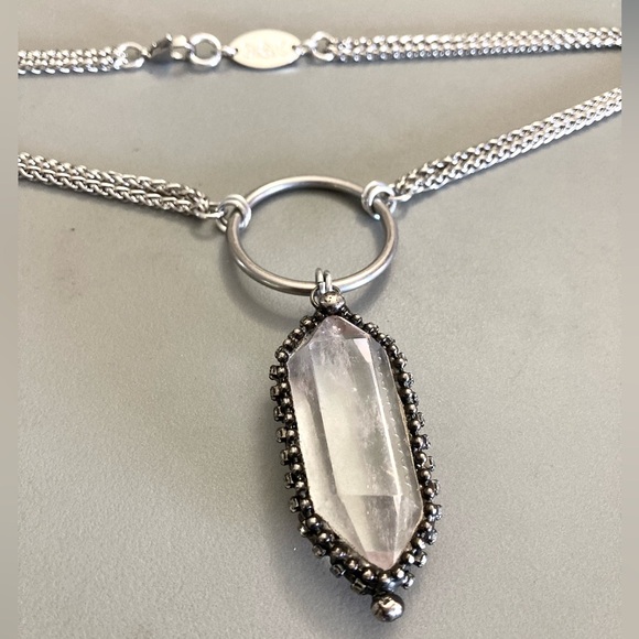 Double chain big Natural Crystal quartz black electroplated boho goth necklace - Picture 2 of 15